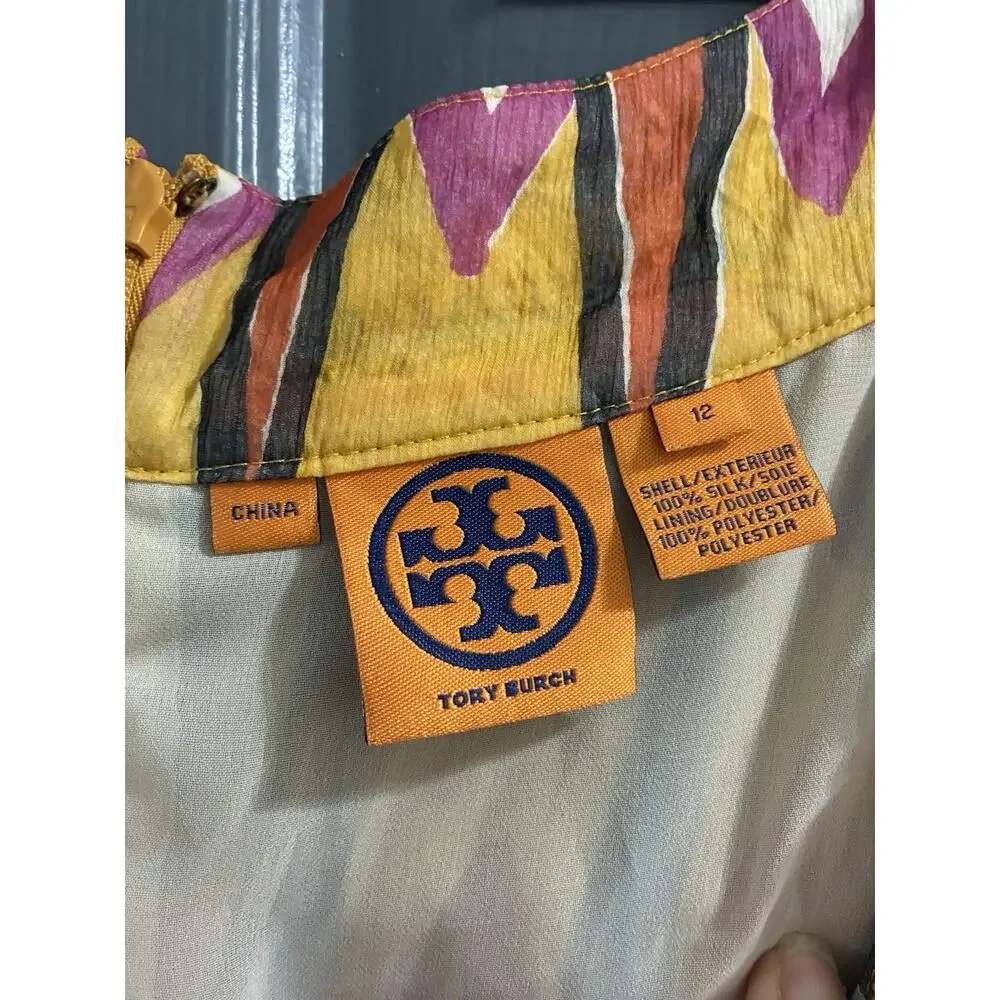 Tory Burch 100% Silk Top Womens Sz 12 Sleeveless Multicolor Sequin Detail Blouse